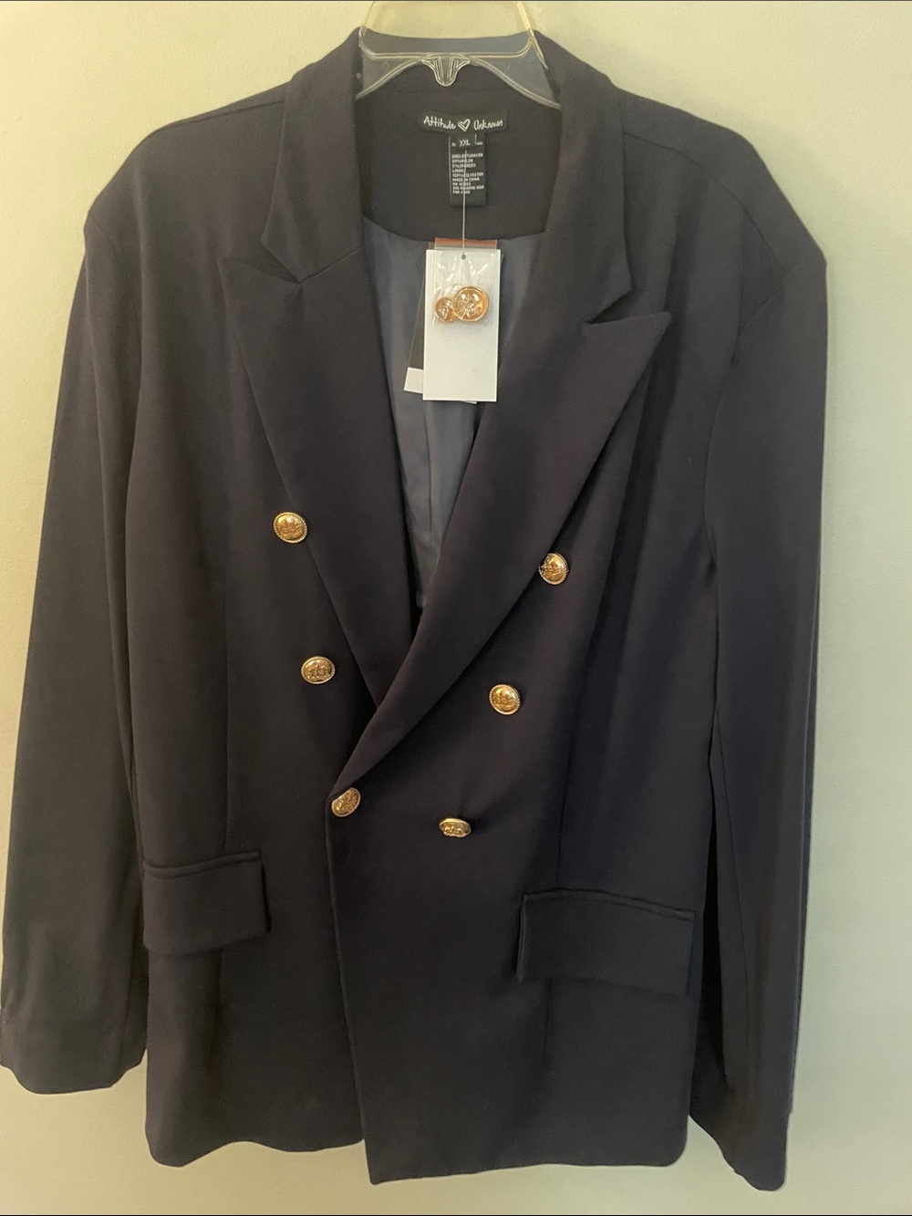 Attitude Unknown Navy Ponte Blazer Double-Breasted XXL